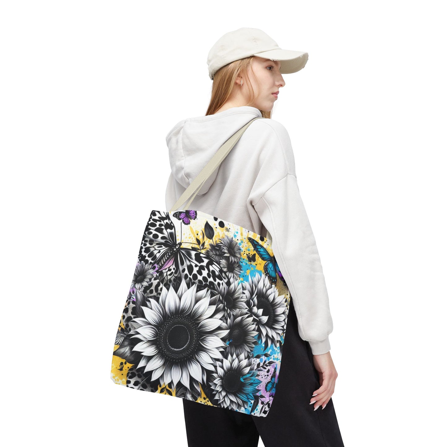 Sunflower & Butterflies Tote Bag — Color Splash Floral All-Over Print