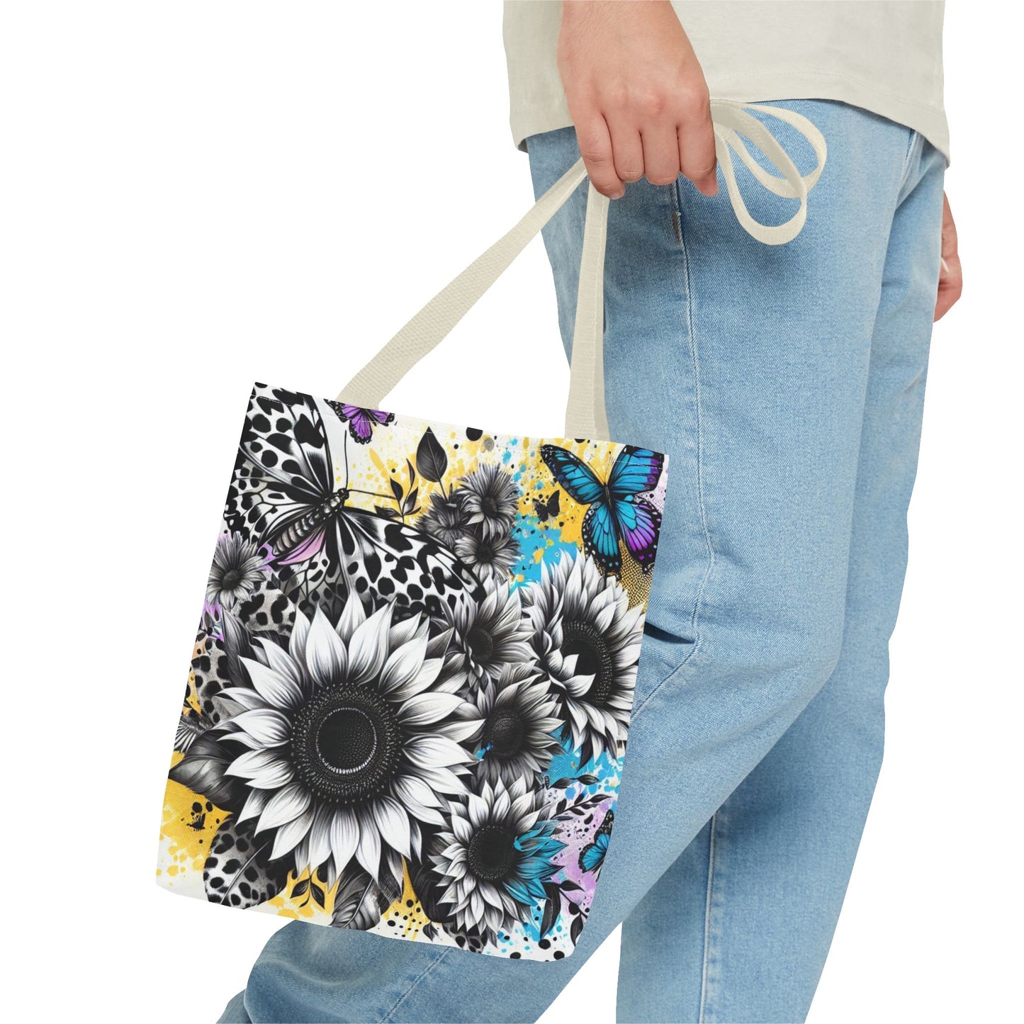 Sunflower & Butterflies Tote Bag — Color Splash Floral All-Over Print