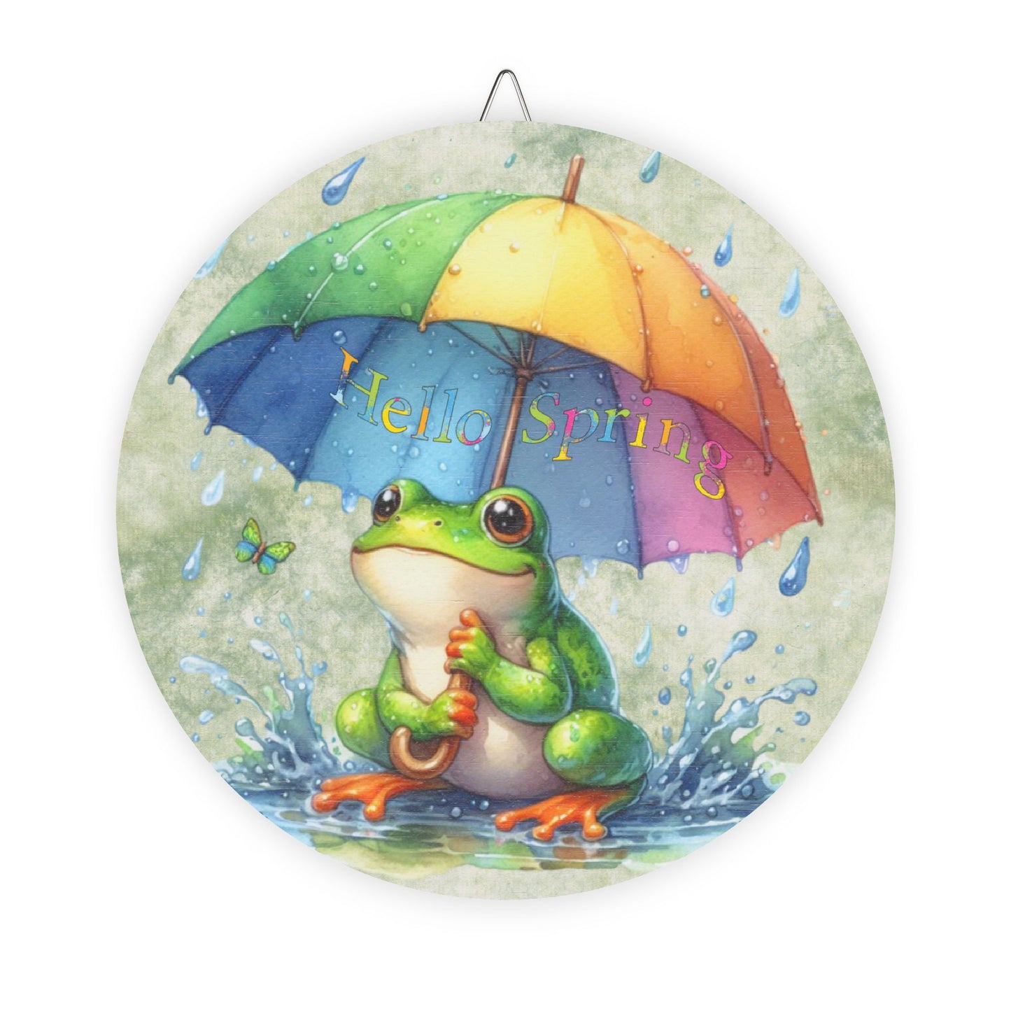 Spring Themed Rustic Charm Wood Sign for Home - 'Hello Spring' Rustic Charm Decor with Frog and Umbrella
