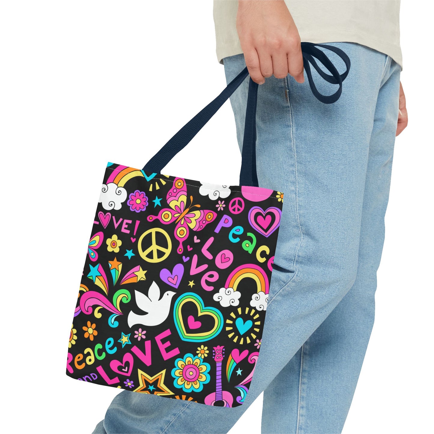 Fashionable Tote Bag (AOP), Stylish, Peace Lovers, Hippie Theme, Great Gift Idea for Birthdays, Holidays or Any Occasion for Anyone