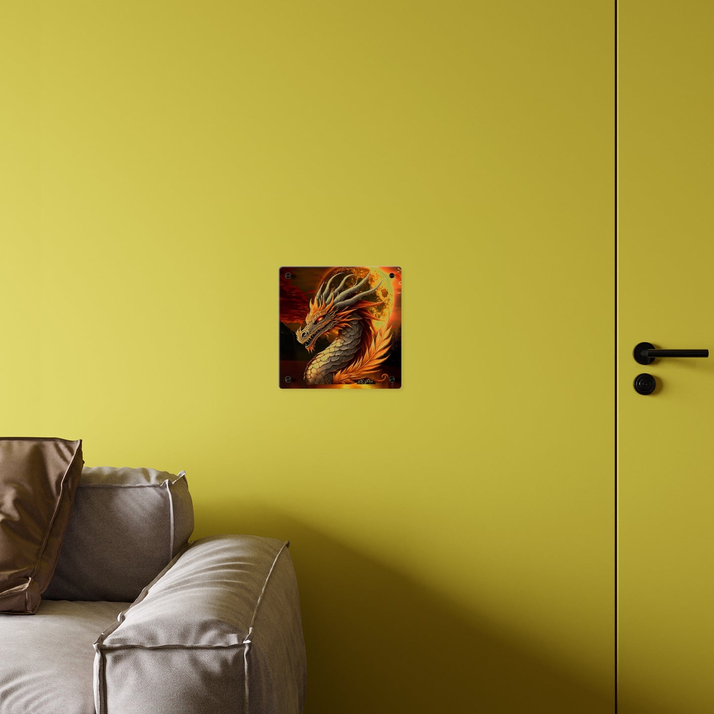 Gothic Theme Acrylic Wall Art Panels, Beautiful Dragon with Moon Background Decor, Accent for Any Room, Dragon Lovers, for Anyone