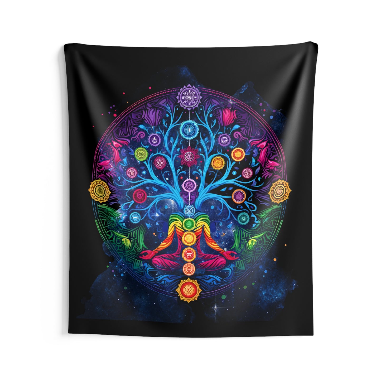 Vibrant Chakra Tree Wall Tapestry, Colorful Home Decor, Yoga Room Wall Art, Meditation Tapestry, Bohemian Wall Hanging