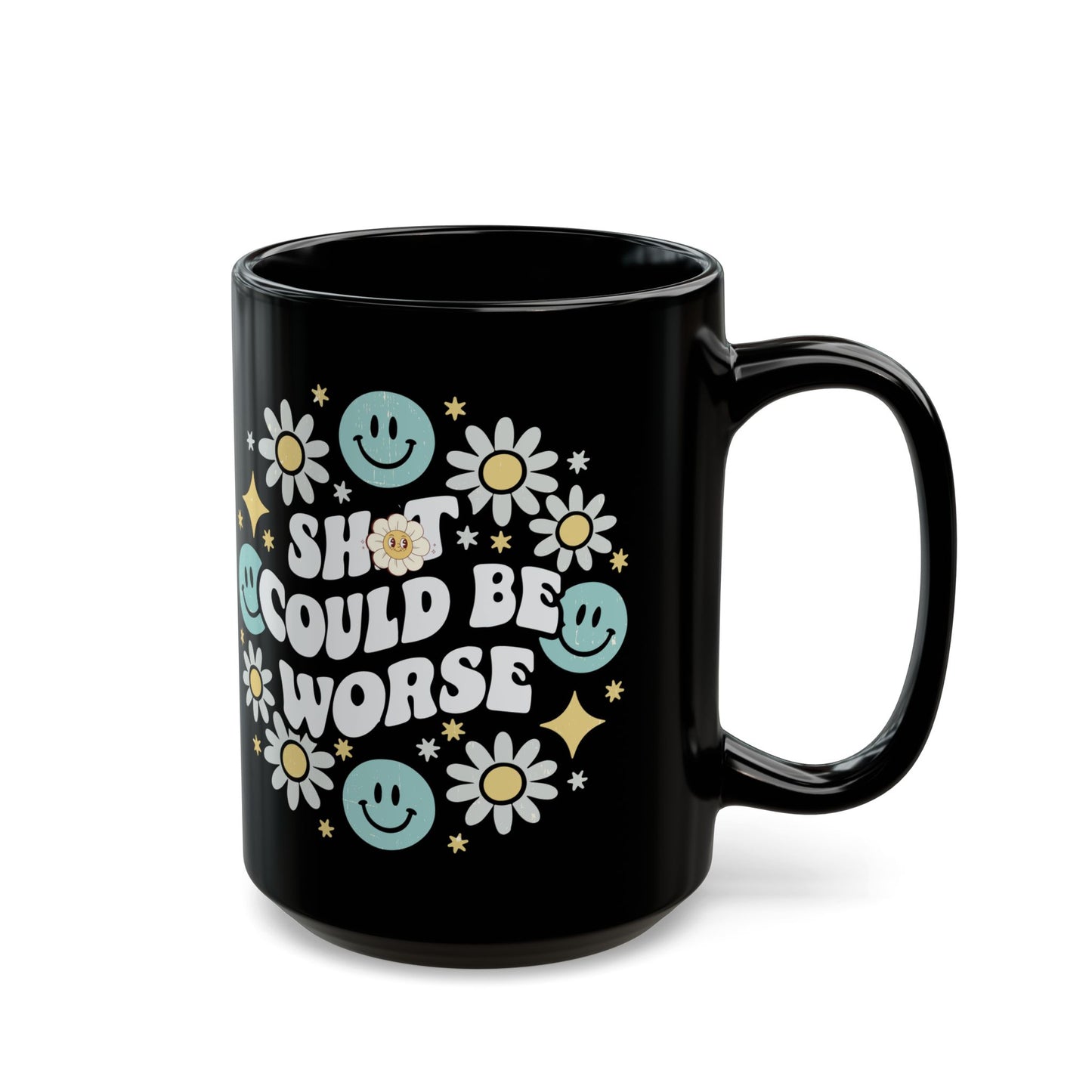 Funny Motivational Black Mug, Cute Gift for Friends, Flower Design, Positive Vibes, Encouragement Beverage Holder