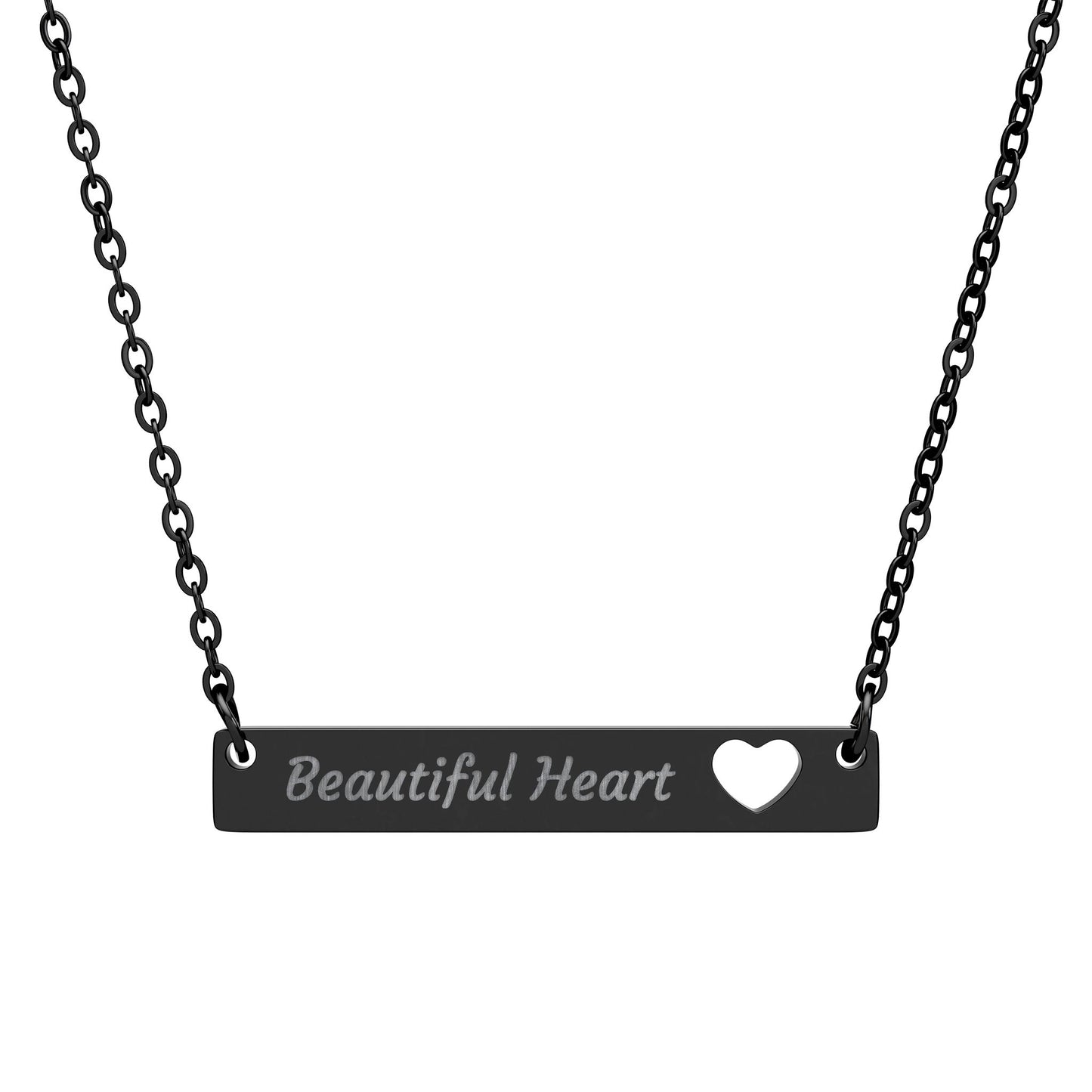 Beautiful Heart Necklace - Engravable Heart Cutout Bar Pendant Jewelry