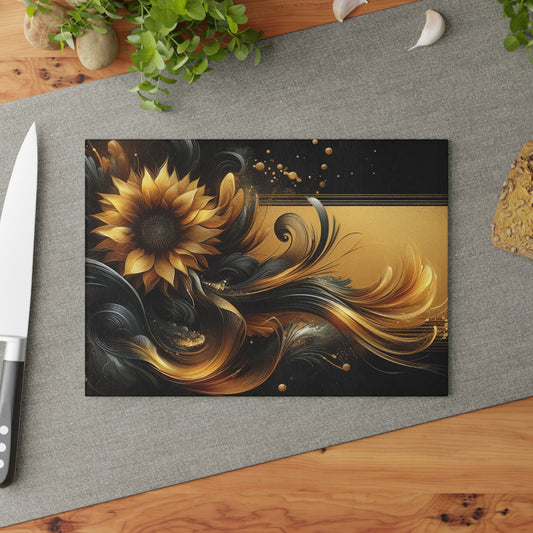 Artistic Sunflower Glass Cutting Board - Elegant Kitchen Decor for Home Chefs