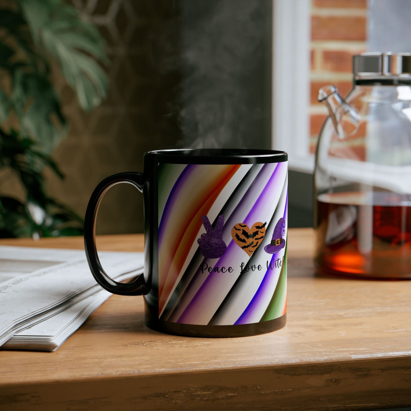 Halloween Theme Black Mug (11oz, 15oz), Peace Loving Halloween Lovers, Coffee, Tea, Hot Chocolate Lovers, Gift Idea for Any Occasion for Anyone