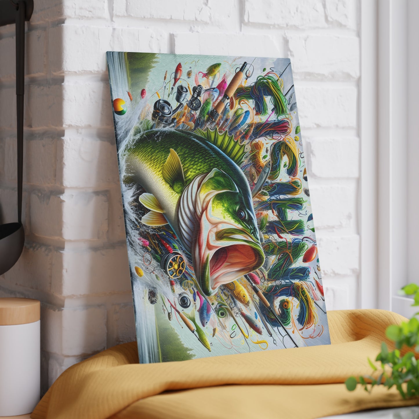 Vibrant Fishing Glass Cutting Board