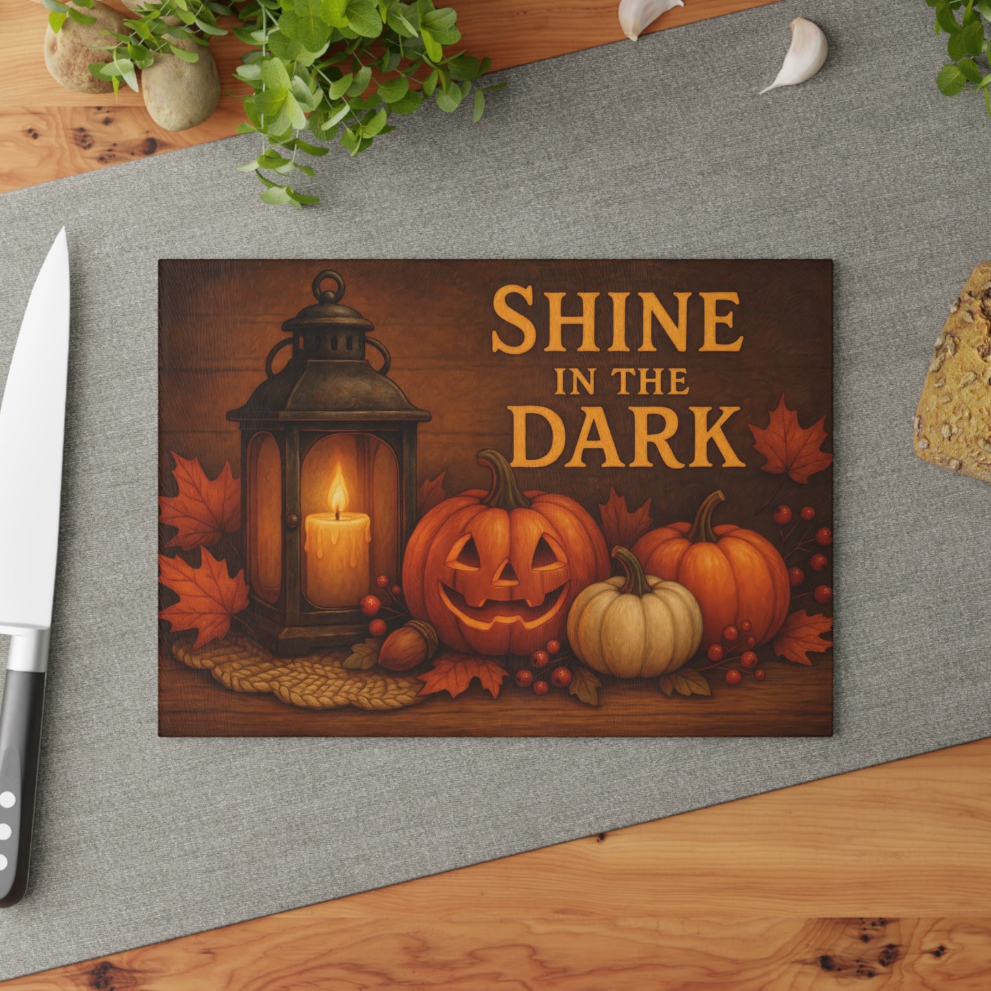 Harvest Lantern Glass Cutting Board - Shine in the Dark Design