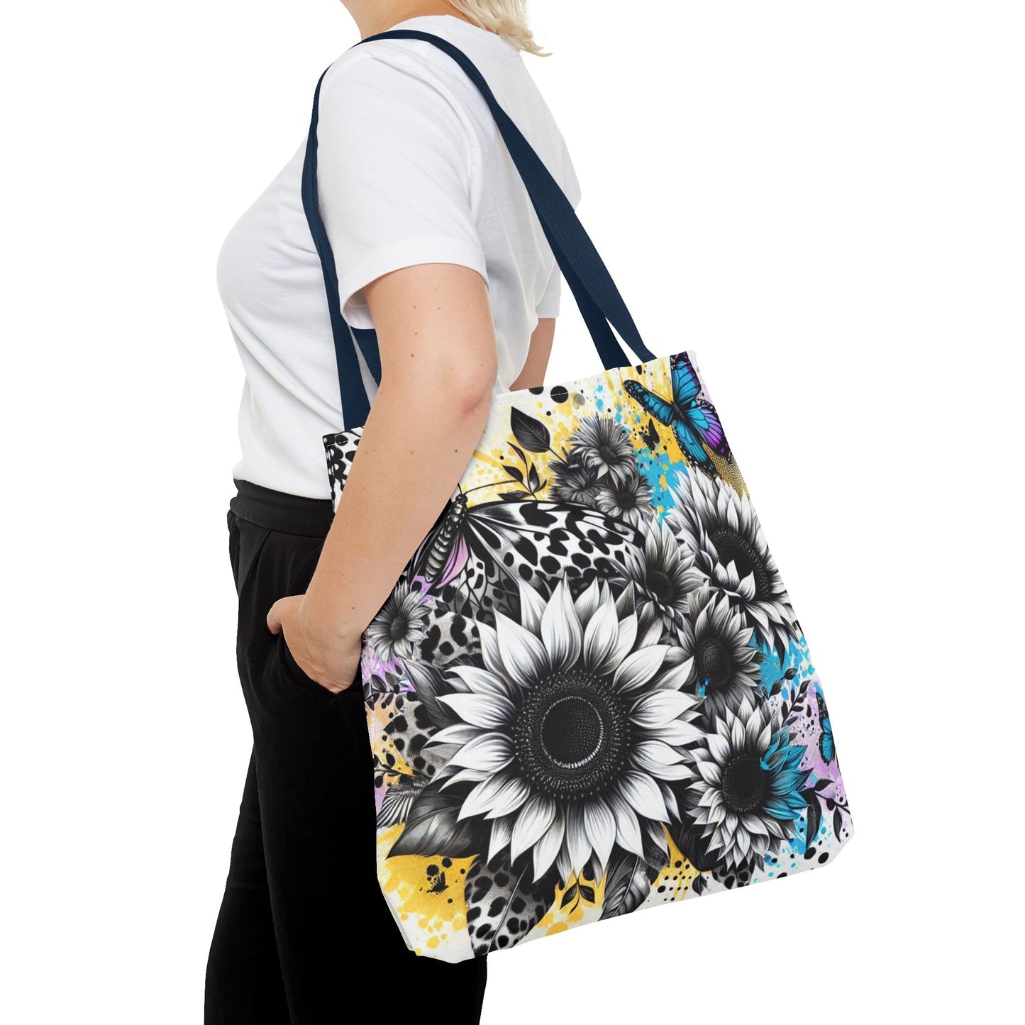 Sunflower & Butterflies Tote Bag — Color Splash Floral All-Over Print