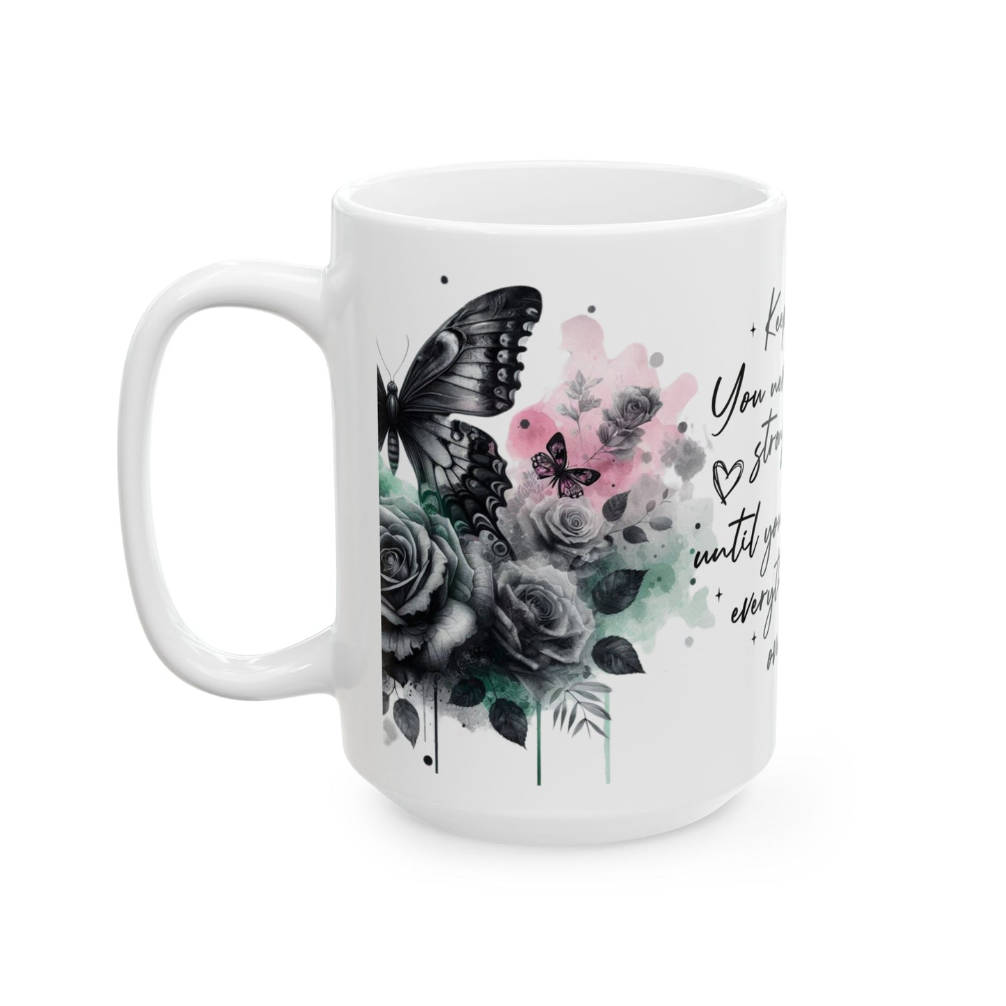 Inspirational Floral Butterflies Ceramic Mug - Keep Going Encouragement Gift