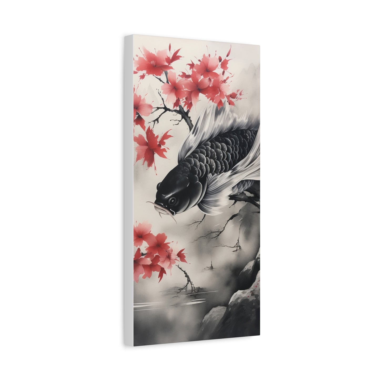Koi Fish Artwork Canvas Wall Art Print - Elegant Decorative Wall Art with Cherry Blossoms