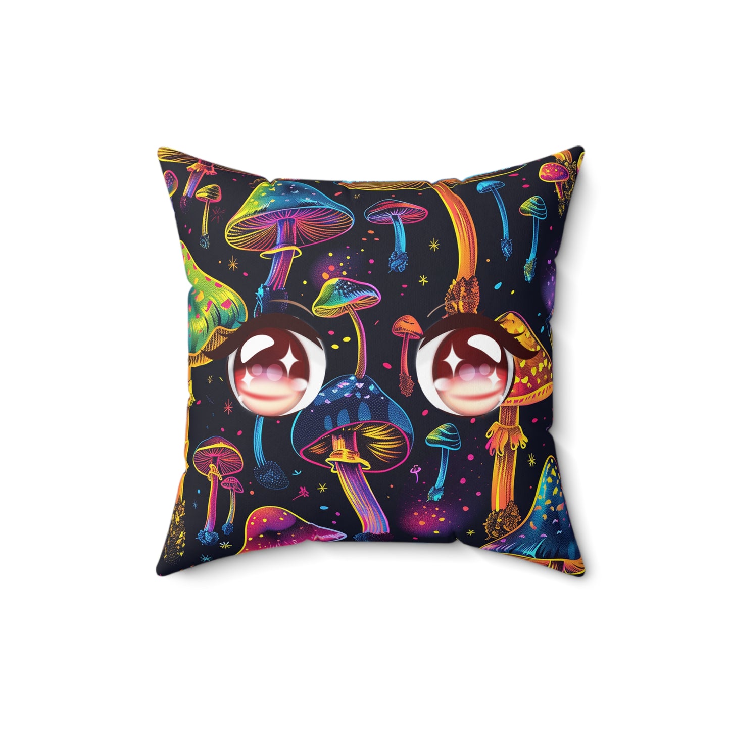 Neon Mushroom Pattern Spun Polyester Square Pillow, Stylish Neon Mushroom Decor for Home or Office, Great Gift Idea for Occasion for Anyone