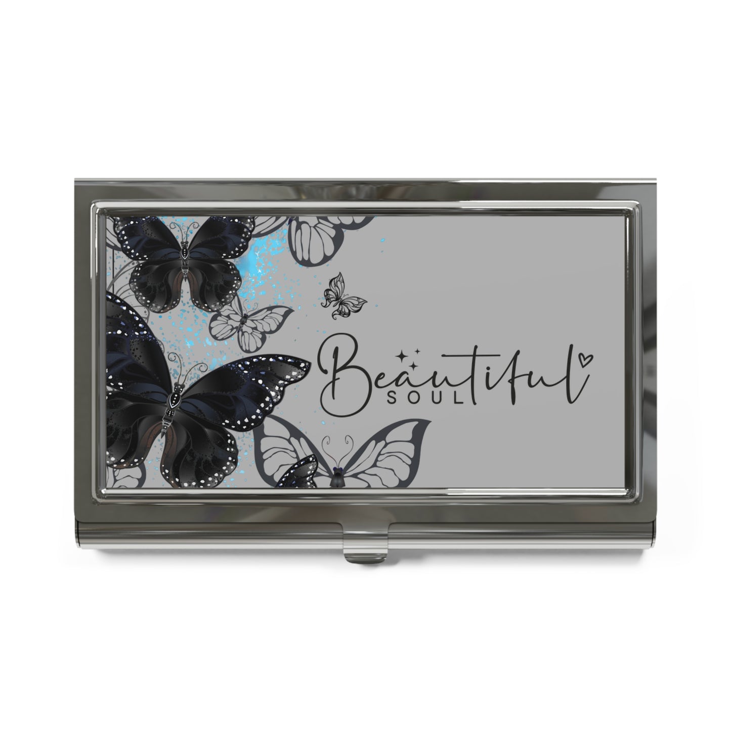 Beautiful Soul Butterfly Business Card Holder — Elegant Floral Metal Card Case