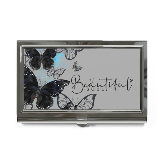Beautiful Soul Butterfly Business Card Holder — Elegant Floral Metal Card Case