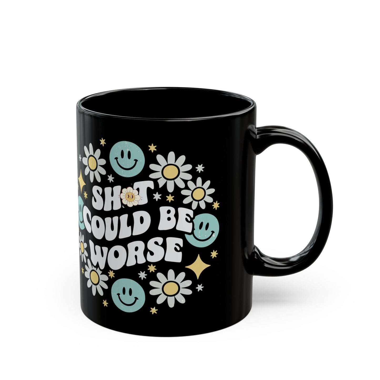 Funny Motivational Black Mug, Cute Gift for Friends, Flower Design, Positive Vibes, Encouragement Beverage Holder