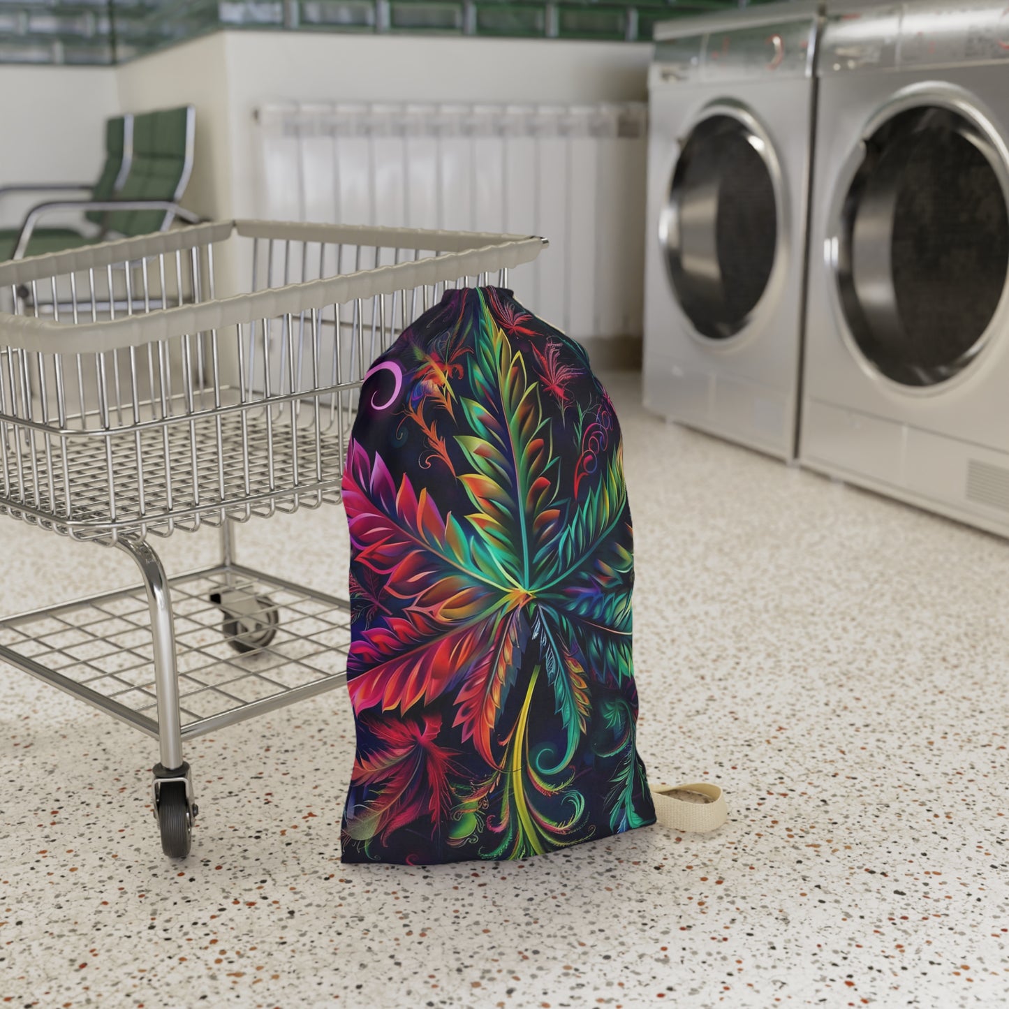 Laundry Bag — Vibrant Botanical Leaf Print Drawstring Laundry Bag