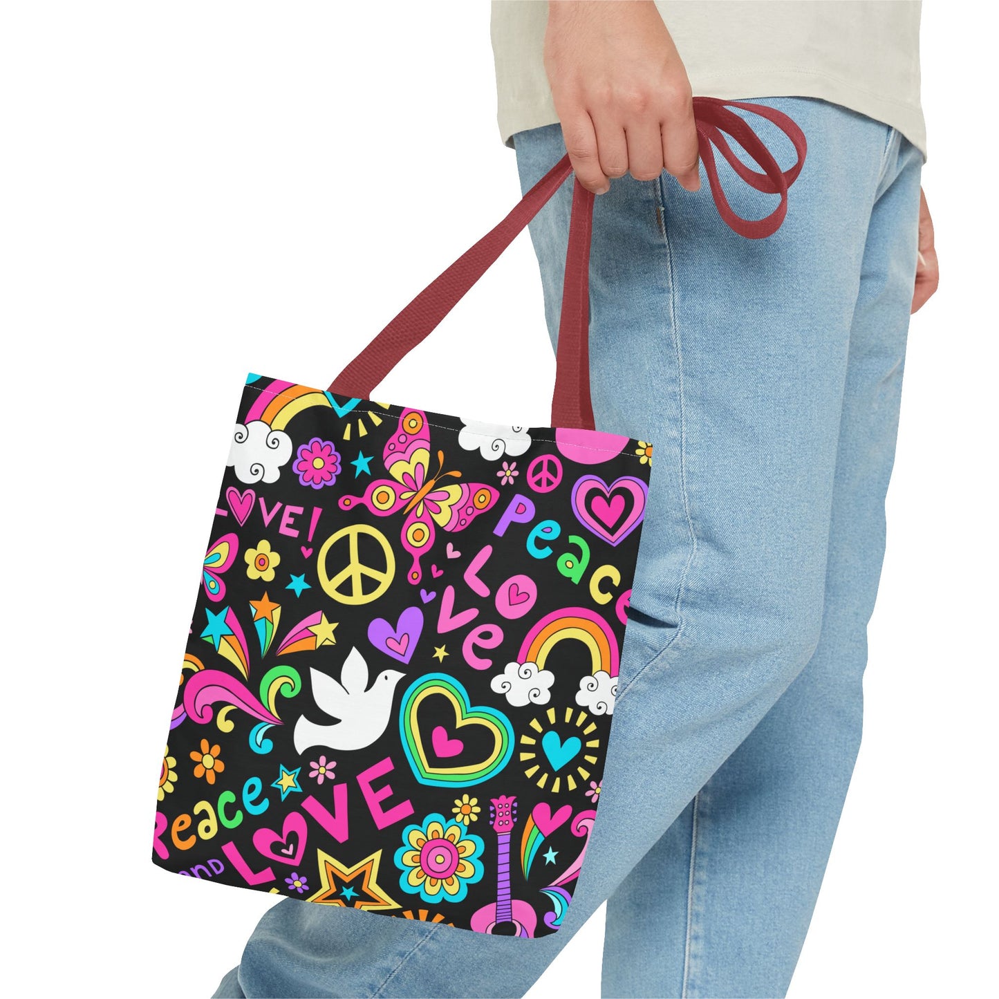 Fashionable Tote Bag (AOP), Stylish, Peace Lovers, Hippie Theme, Great Gift Idea for Birthdays, Holidays or Any Occasion for Anyone