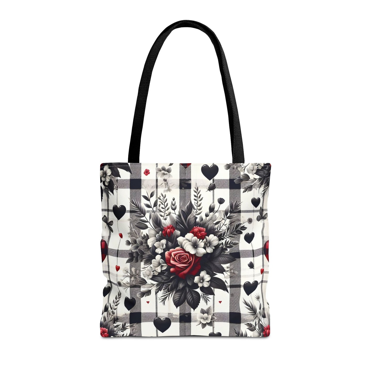 Stylish Valentine Plaid Flower Heart Tote Bag