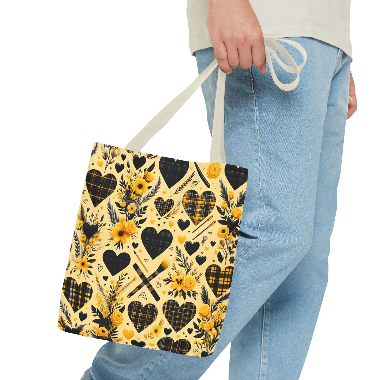 Plaid Floral With Hearts Love Tote Bag(AOP)