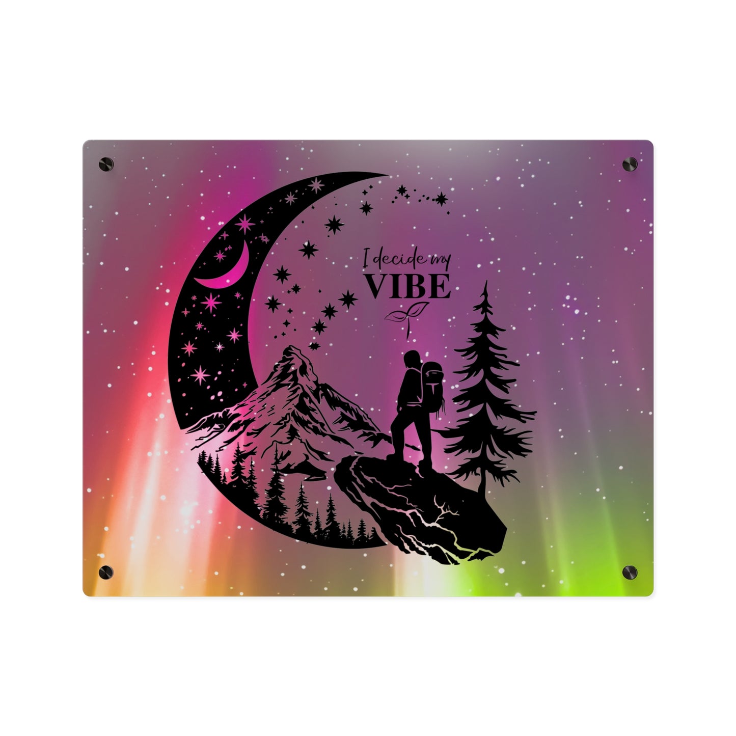 Acrylic Wall Art Panel - Inspirational Quote 'I Decide My Vibe' Hiking Scene