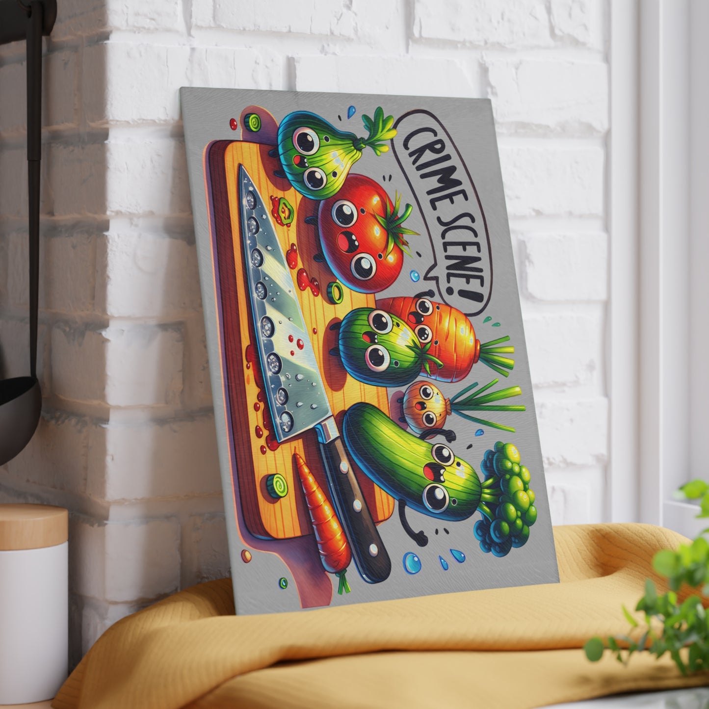 Cute Crime Scene Glass Cutting Board - Fun Kitchen Decor for Food Lovers