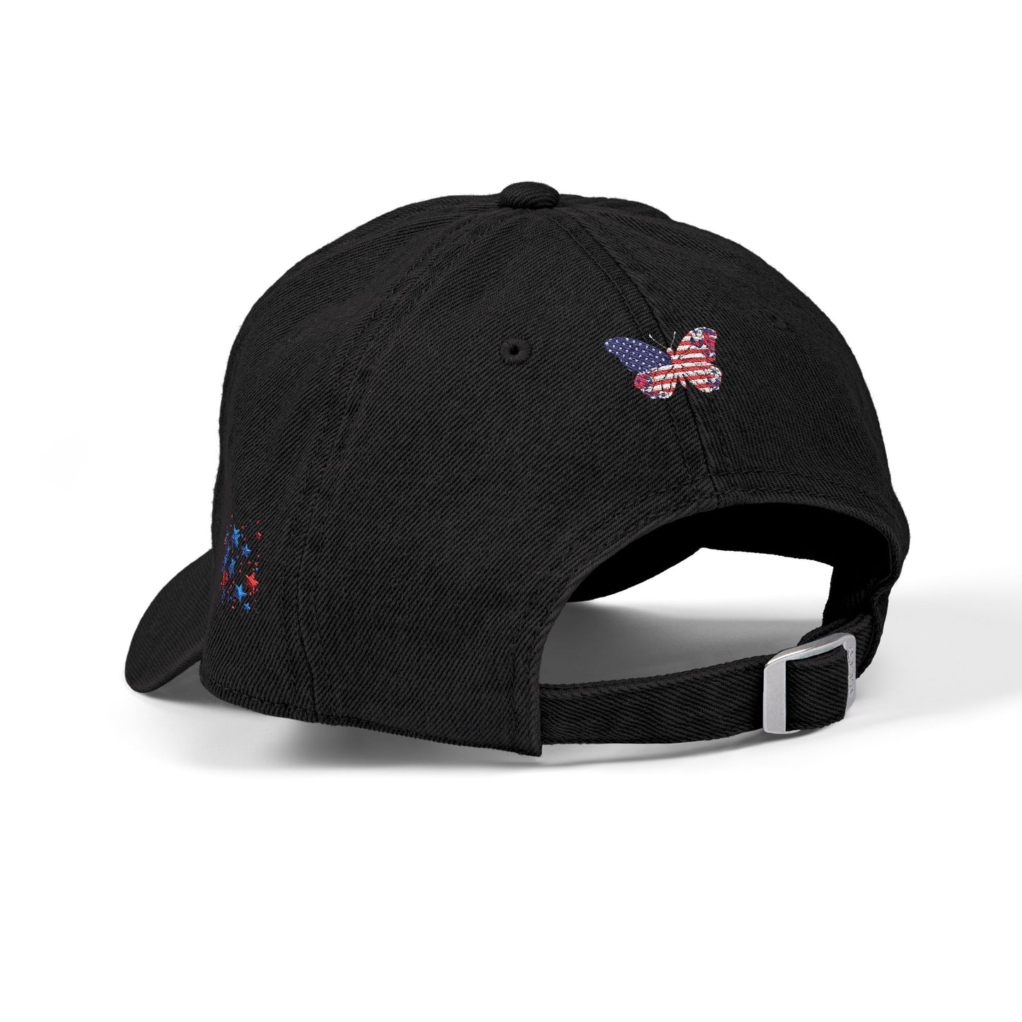 Patriotic Embroidered Denim Hat - USA Heart & Butterfly Design