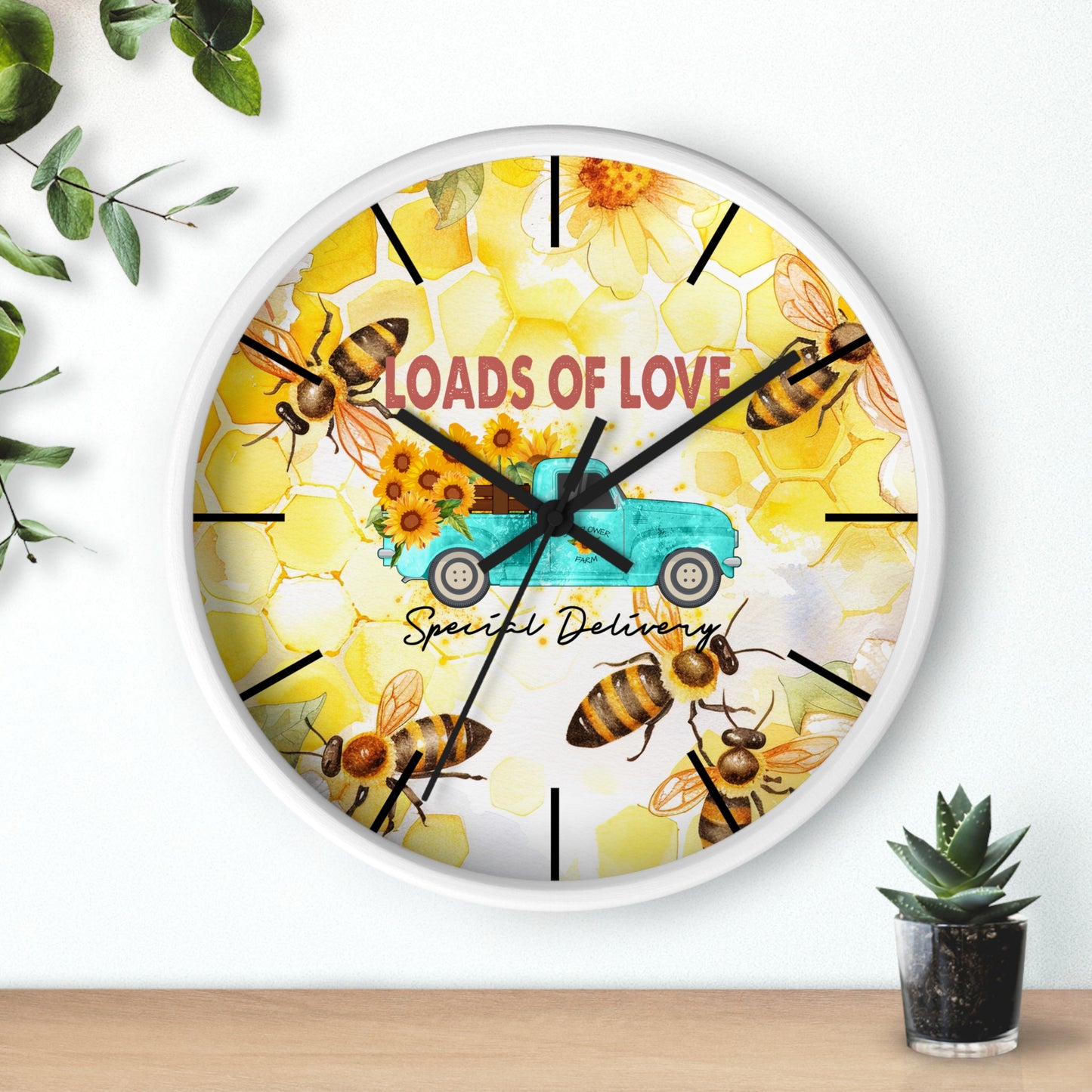 Sunflower Truck Honey Bees Wall Clock - Farmhouse Country Decor
