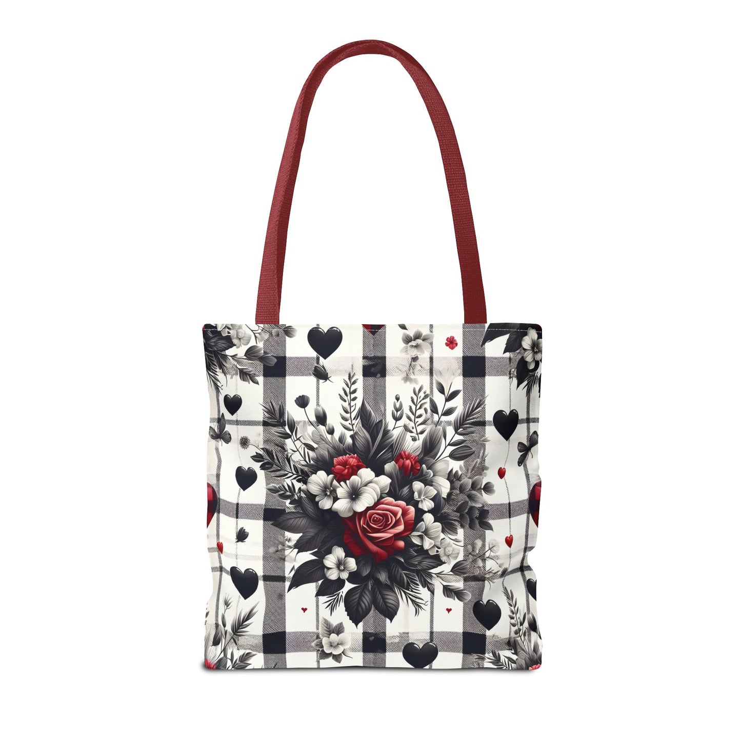 Stylish Valentine Plaid Flower Heart Tote Bag