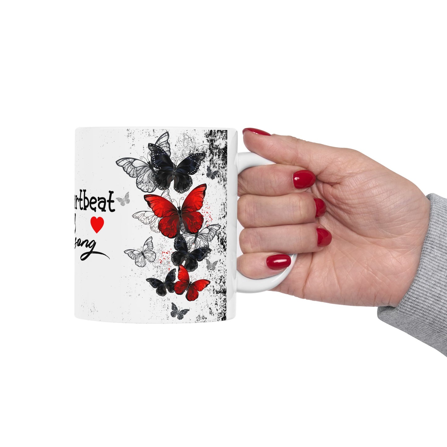 Romantic Heartbeat With Butterflies Ceramic Mug – “Your Heartbeat Is My Favorite Song” Gift