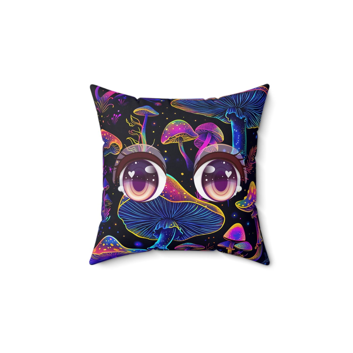 Decorative Spun Polyester Square Pillow, Stylish Mushroom Pattern with Eyes Decor for Home or Office, Great Gift Idea for Any Occasion for Anyone