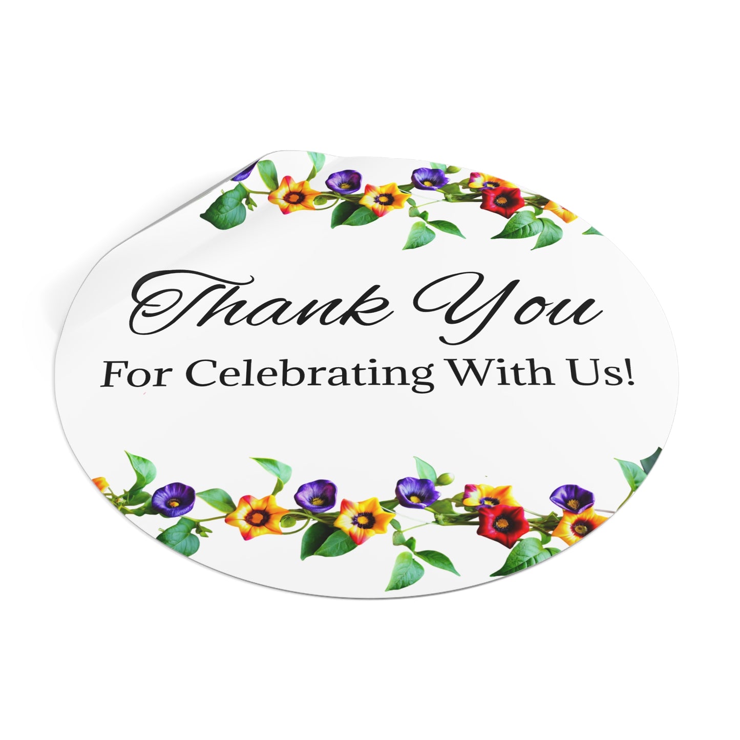 Floral Wedding Thank You Custom Stickers, Cute Round Labels for Gifts, Party Favors, Scrapbook, Invitations, Celebrations
