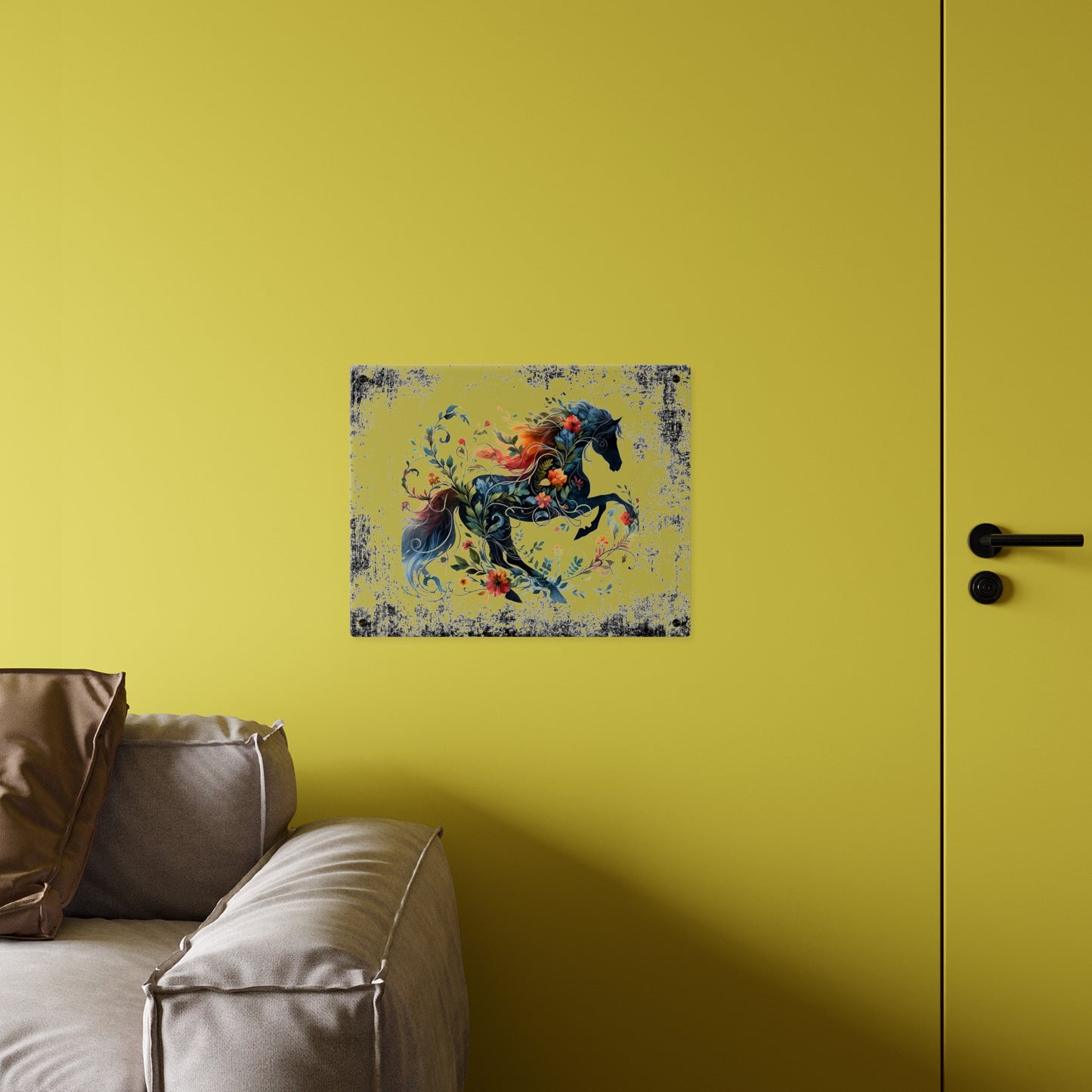 Vibrant Floral Horse Acrylic Wall Art Panel - Home Decor