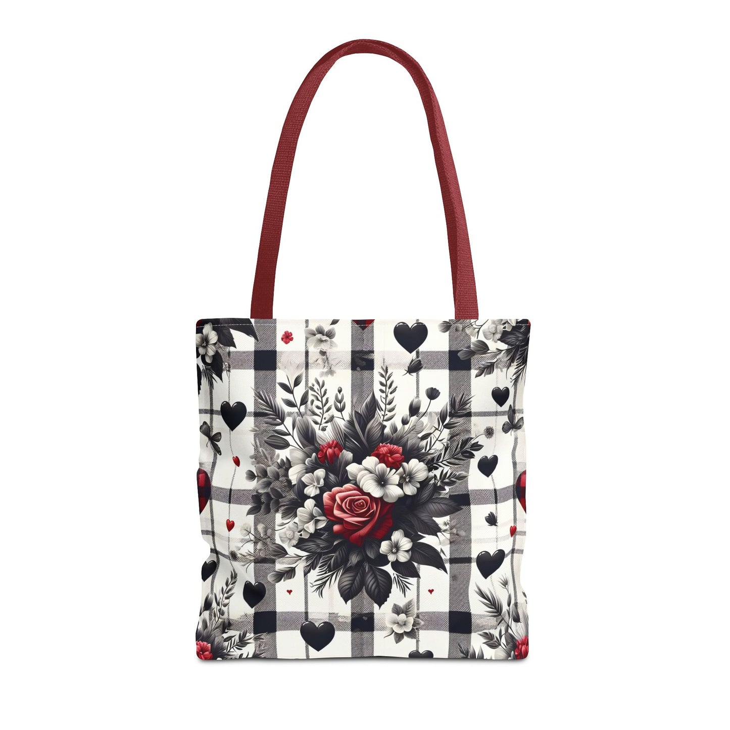 Stylish Valentine Plaid Flower Heart Tote Bag