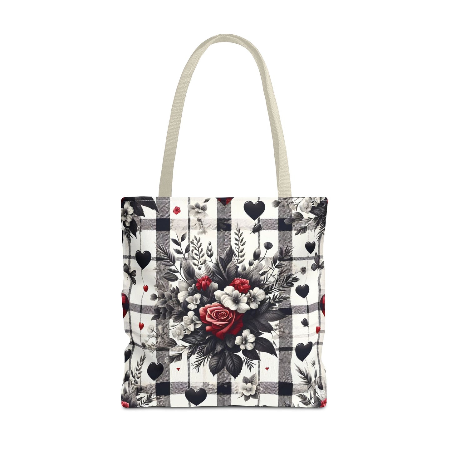 Stylish Valentine Plaid Flower Heart Tote Bag