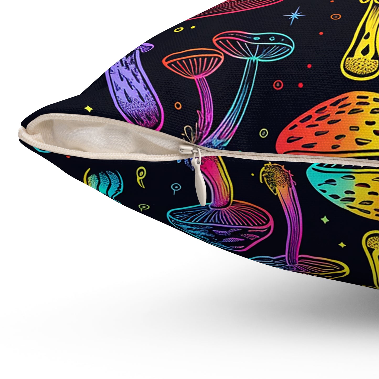 Decorative Spun Polyester Square Pillow, Stylish Mushroom Pattern with Eyes Decor for Home or Office, Great Gift Idea for Any Occasion for Anyone