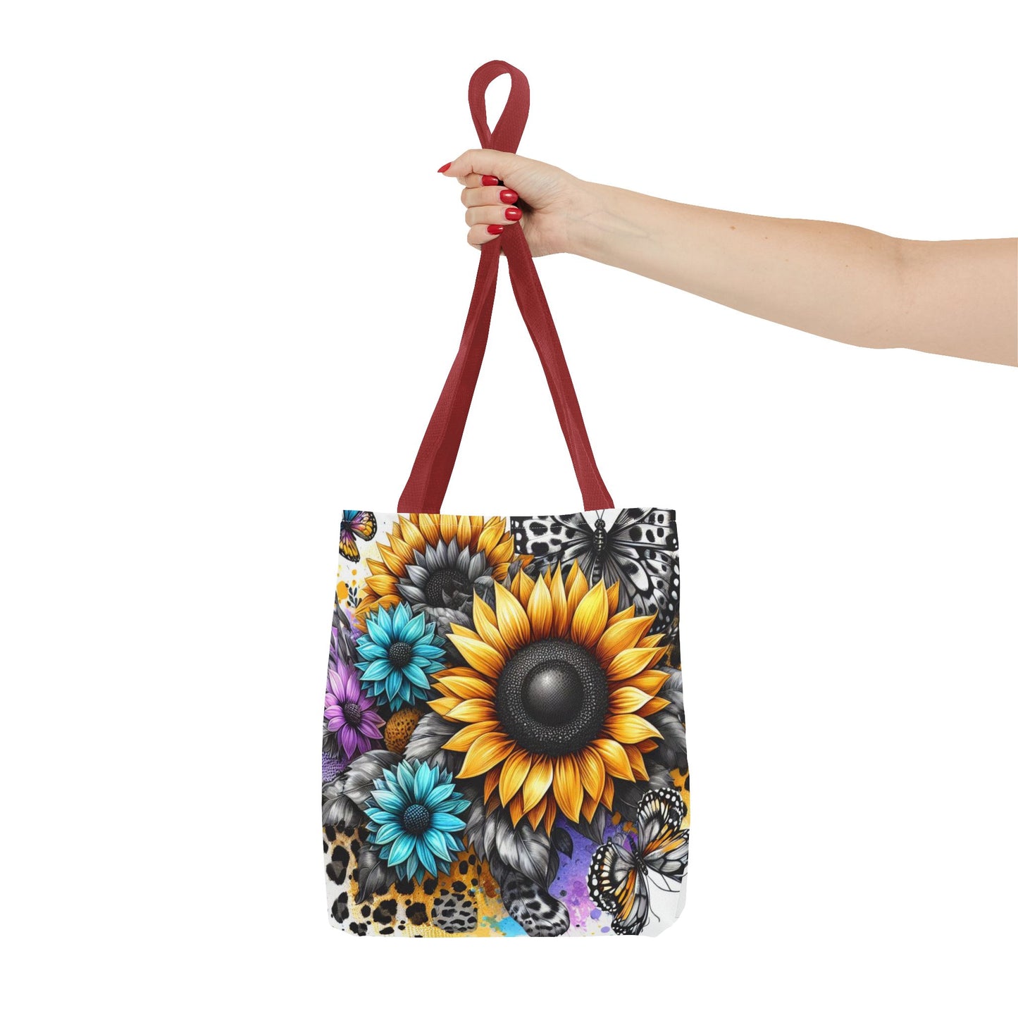 Sunflower & Butterfly Tote Bag — Colorful Floral All-Over Print