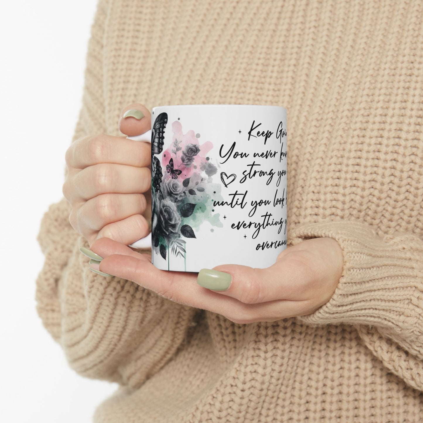 Inspirational Floral Butterflies Ceramic Mug - Keep Going Encouragement Gift