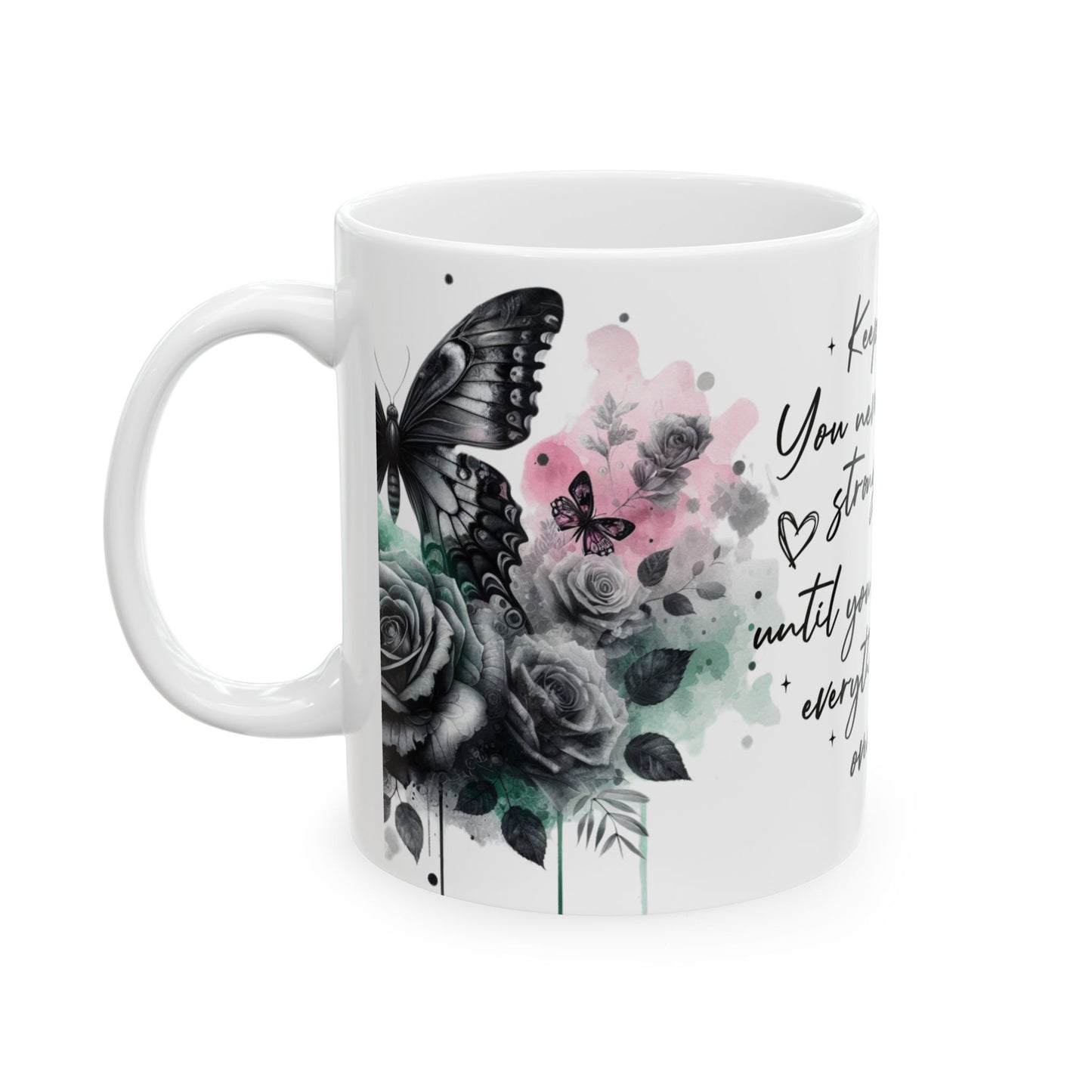 Inspirational Floral Butterflies Ceramic Mug - Keep Going Encouragement Gift