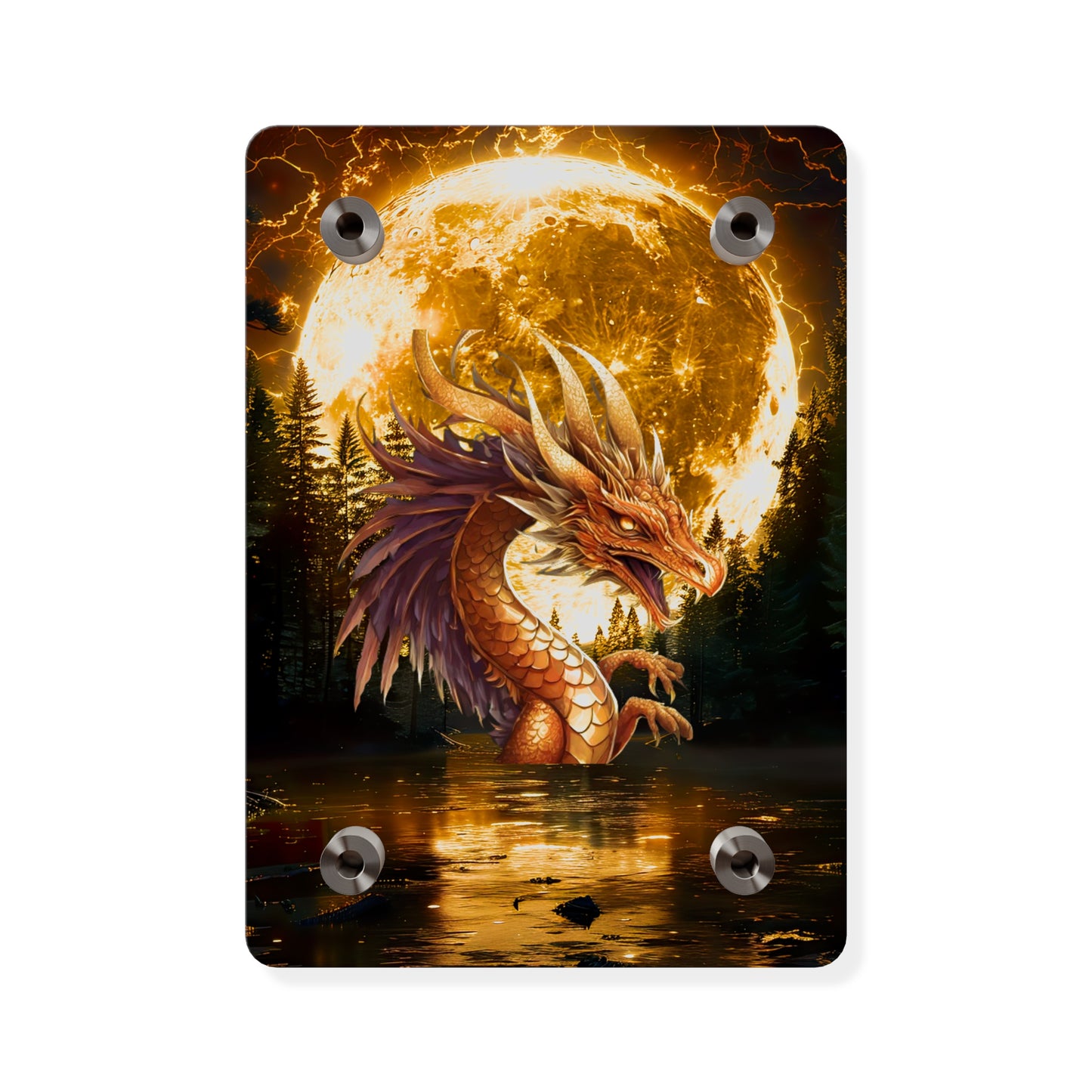 Gothic Theme Acrylic Wall Art Panel, Purple Dragon with Moon Background, Dragon Lovers, For Anyone, Accent for Any Room