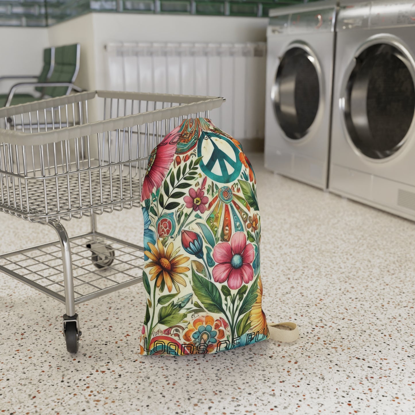 Boho Floral Peace Sign Laundry Bag — 'Loads of Fun' Drawstring Hamper