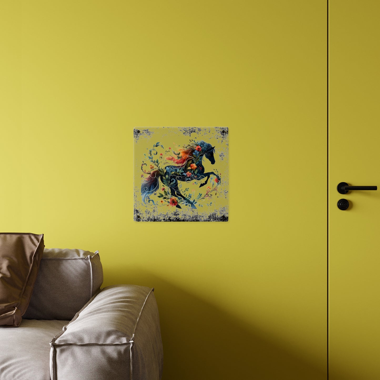 Vibrant Floral Horse Acrylic Wall Art Panel - Home Decor