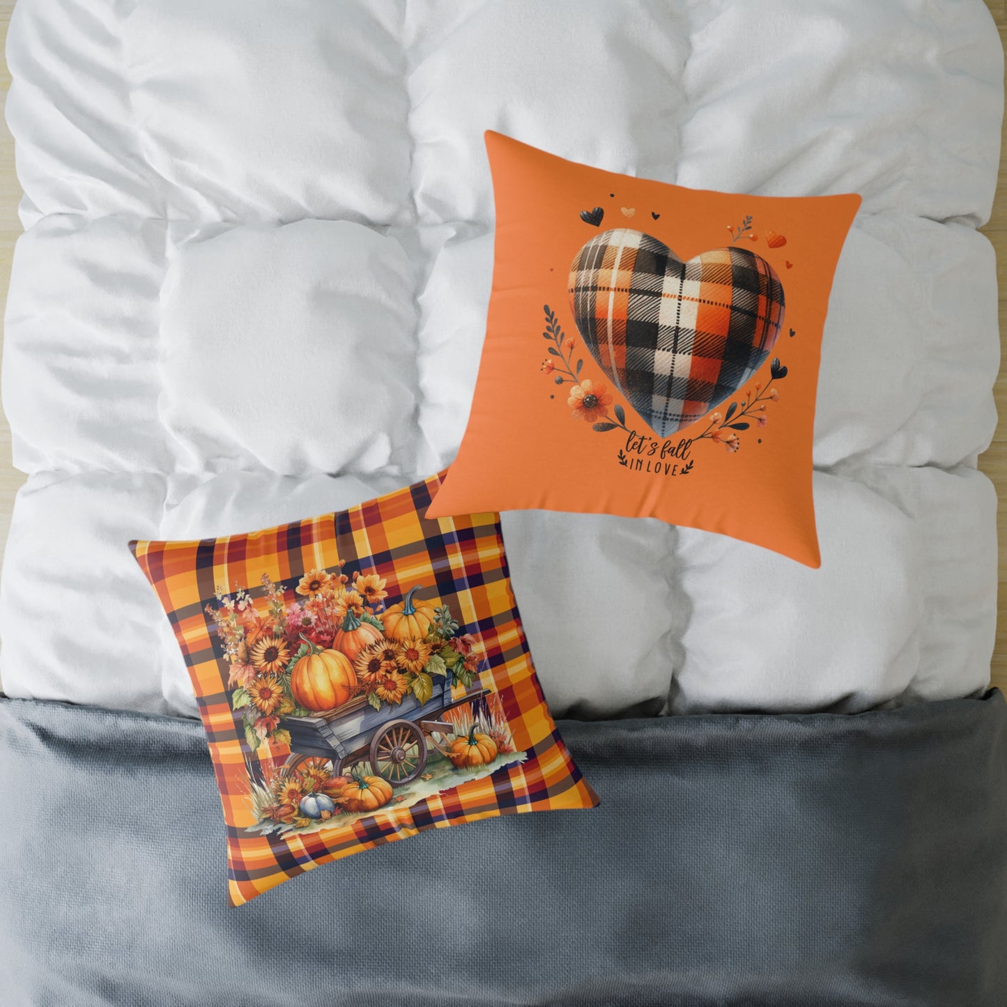 Fall Theme Square Poly Canvas Pillow, Beautiful Two-Sided Fall Theme and Fall Quote Decor for Home or Office, Stylish Accent for Any Room