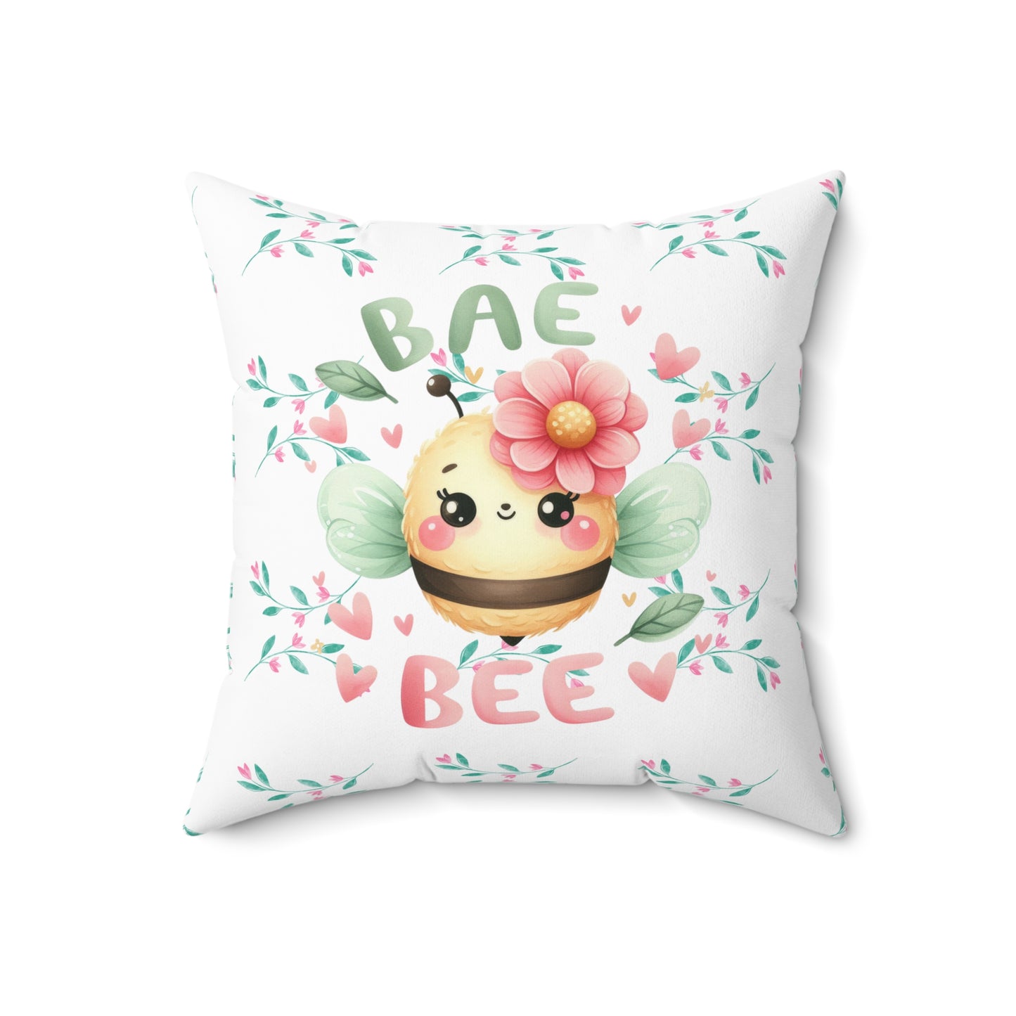 Cute Bee Decorative Pillow, Bae Bee Cushion, Floral Bee Home Decor, Kids Room Accent, Gifts for Bee Lovers, Spring Decoration