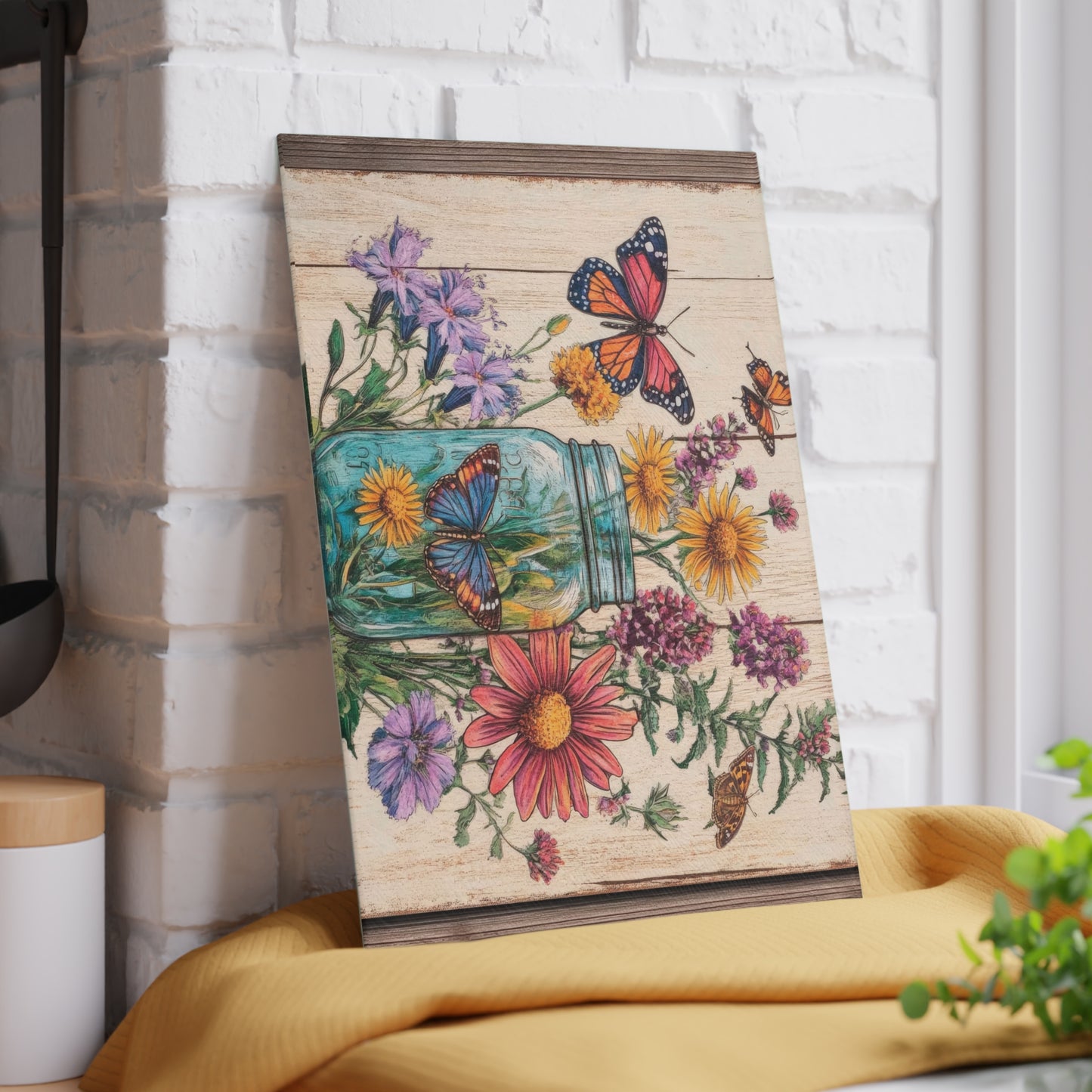 Floral Butterfly Glass Cutting Board - Rustic Kitchen Decor