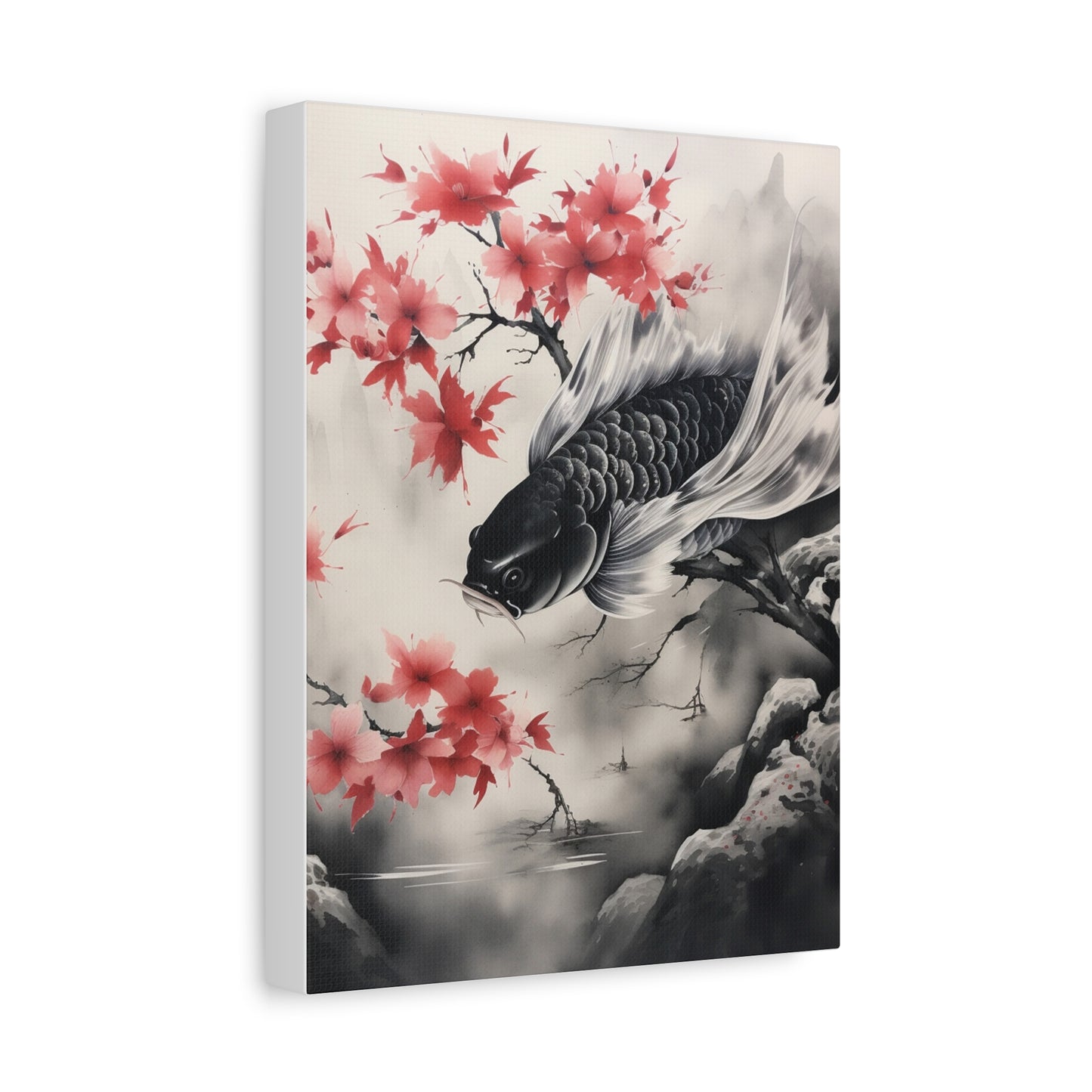 Koi Fish Artwork Canvas Wall Art Print - Elegant Decorative Wall Art with Cherry Blossoms