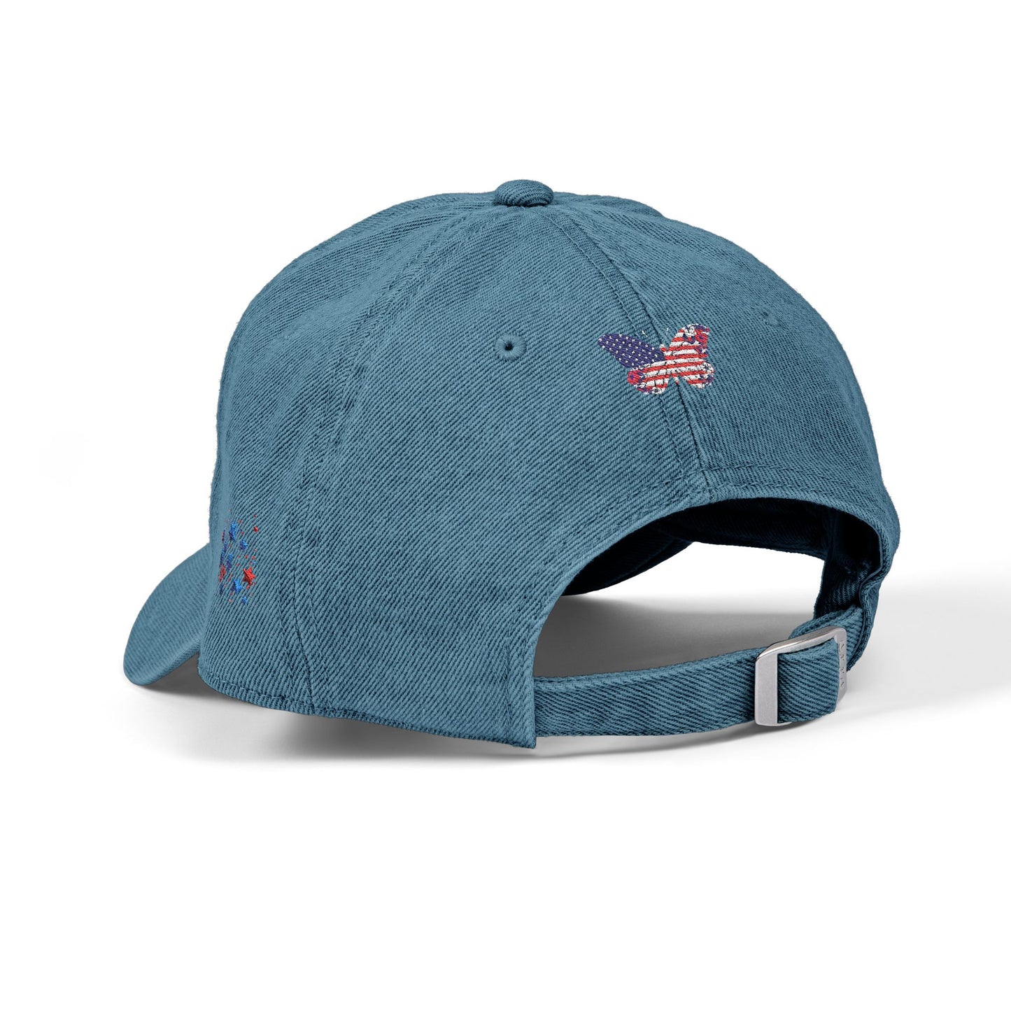 Patriotic Embroidered Denim Hat - USA Heart & Butterfly Design
