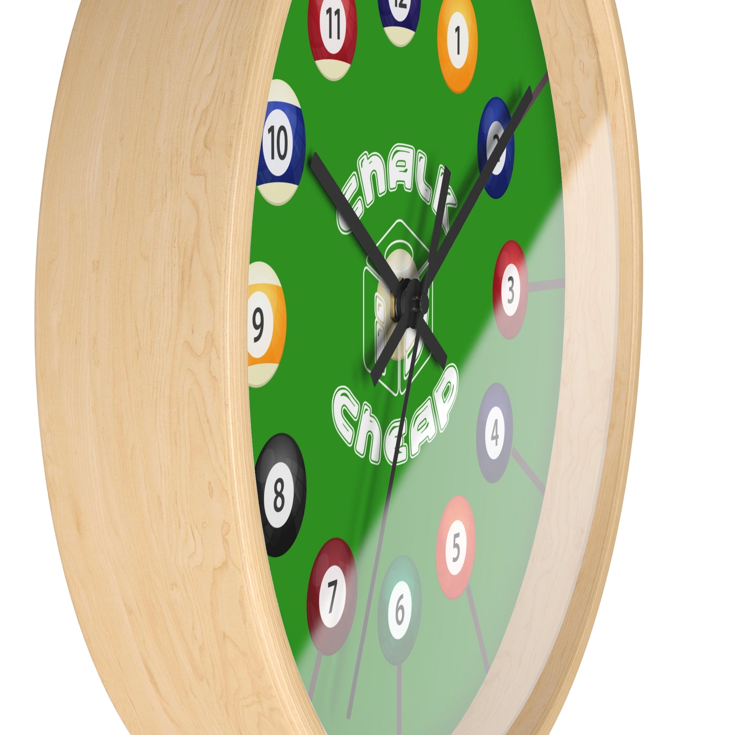 Pool Table Wall Clock — Billiard Balls Design, 'Finally Cheap' Novelty Game Room Clock