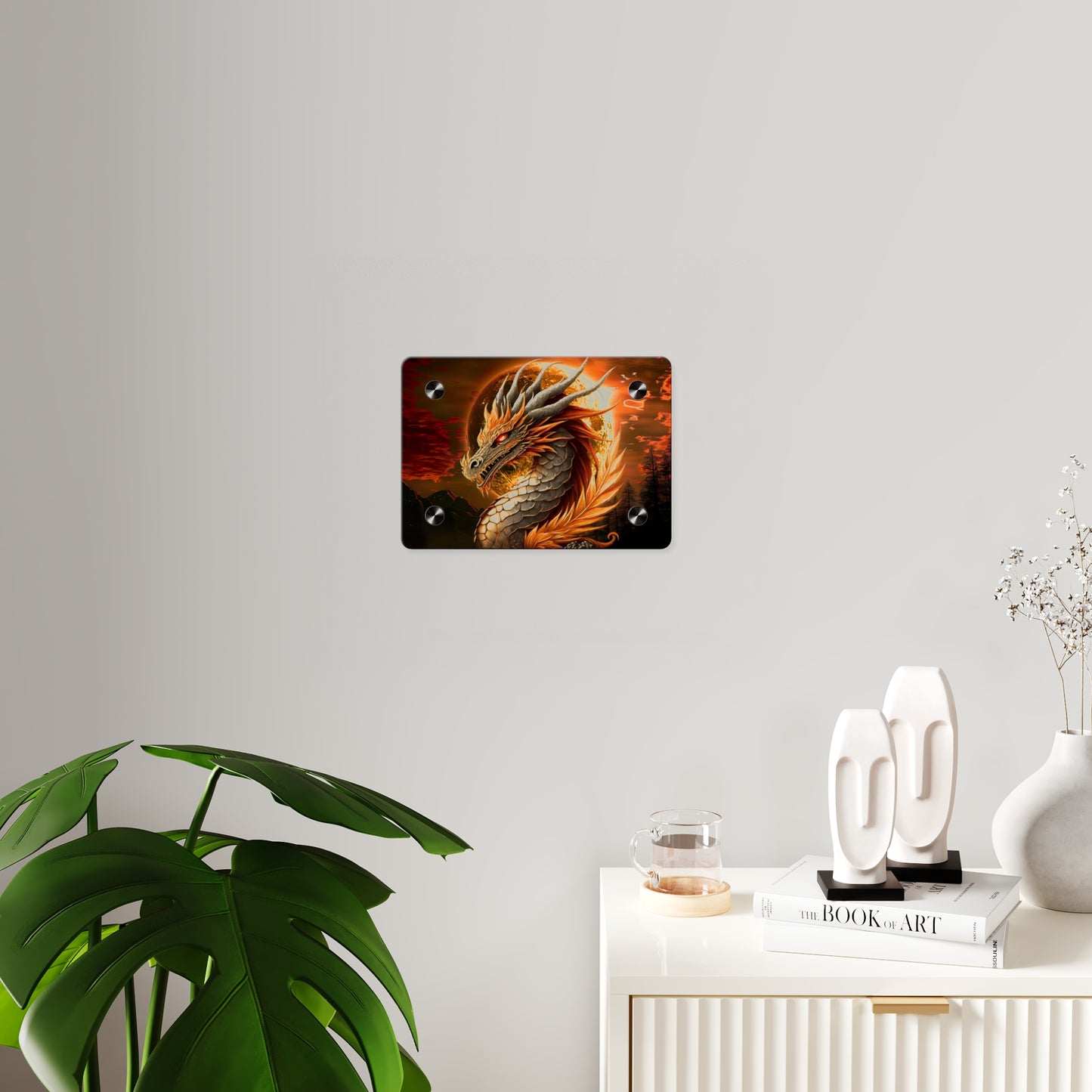 Gothic Theme Acrylic Wall Art Panels, Beautiful Dragon with Moon Background Decor, Accent for Any Room, Dragon Lovers, for Anyone