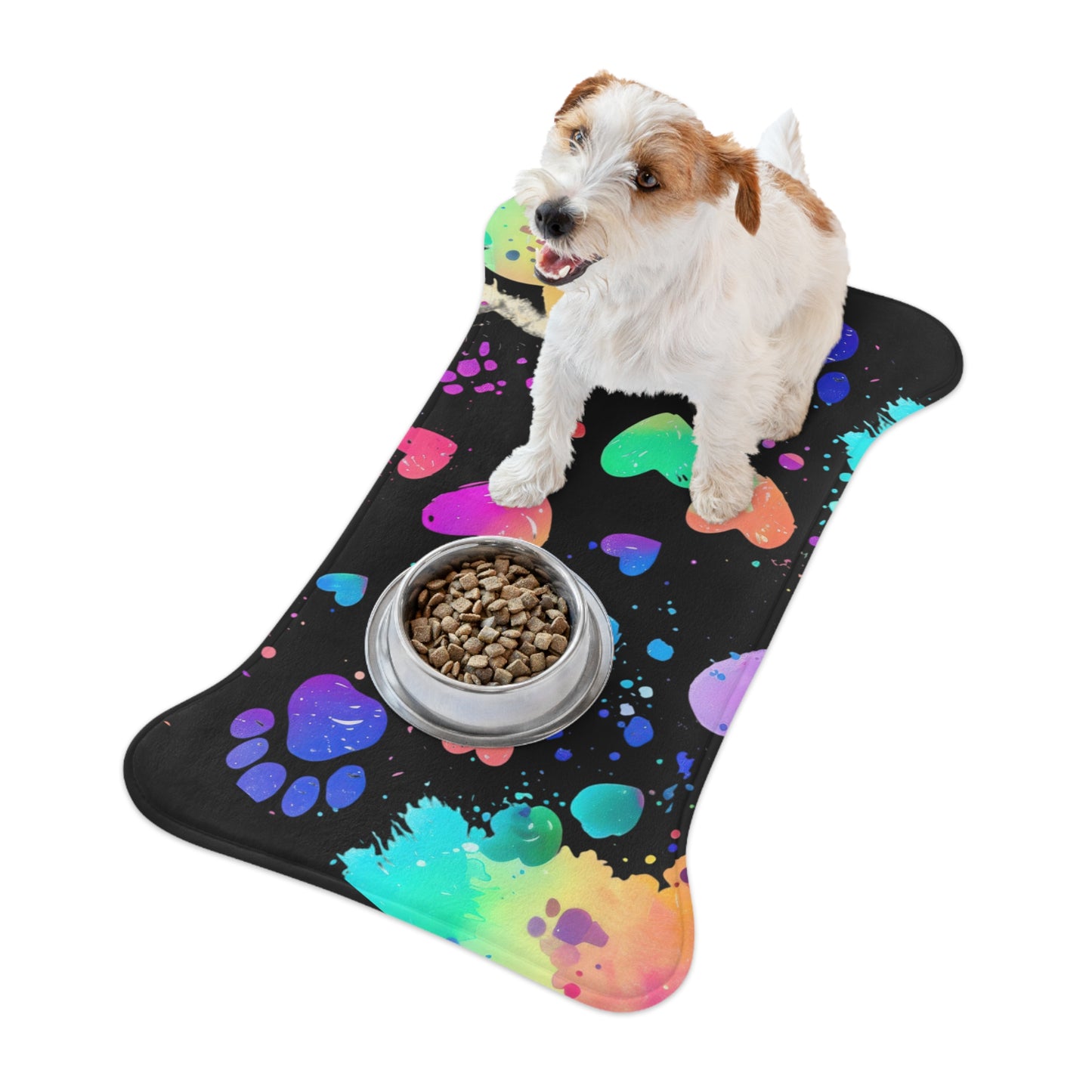 Colorful Pet Feeding Mats, Dog Feeding Mats, Cat Feeding Mats, Non-Slip Pet Placemat, Pet Food Mat for Home or Travel, Paw Print Design