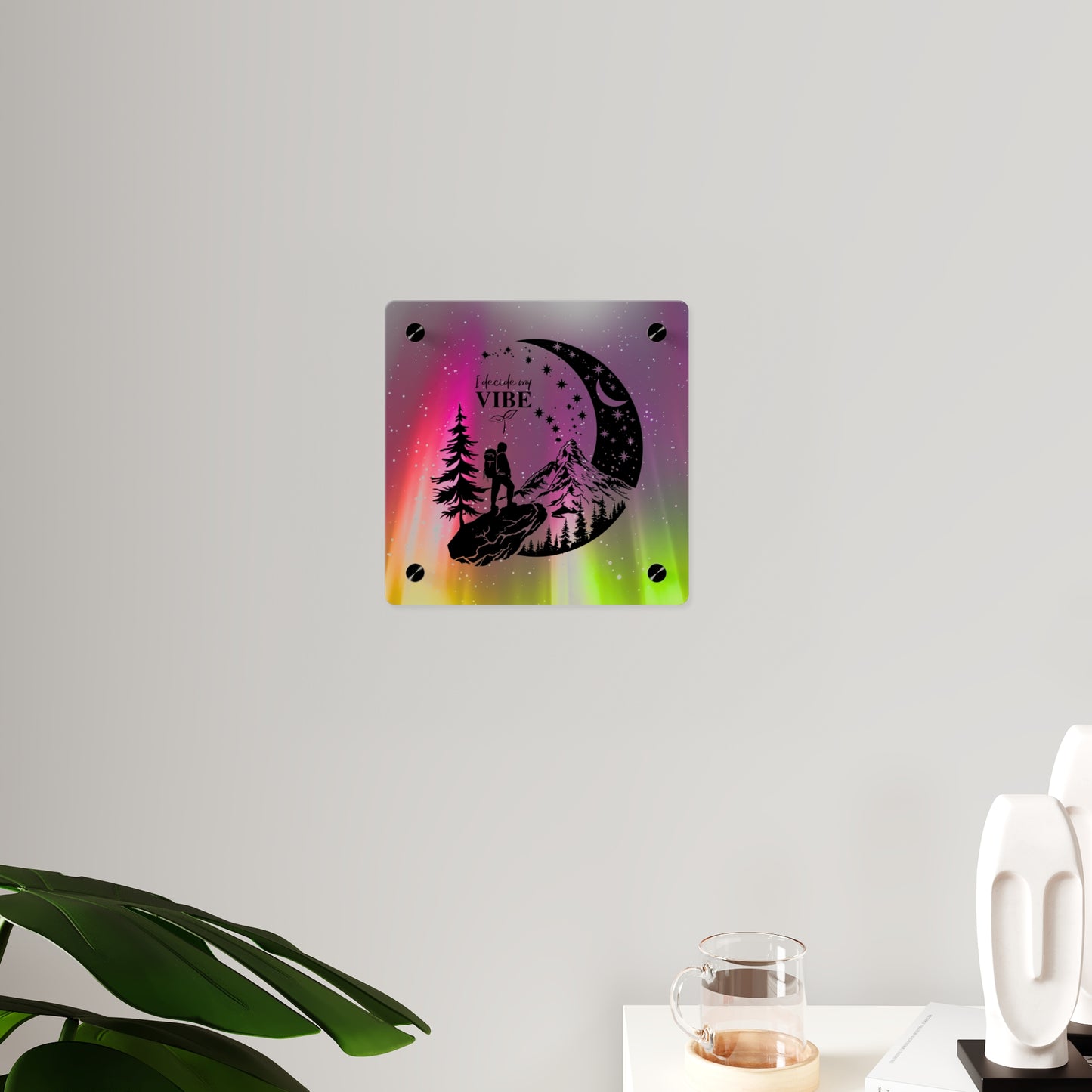 Acrylic Wall Art Panel - Inspirational Quote 'I Decide My Vibe' Hiking Scene